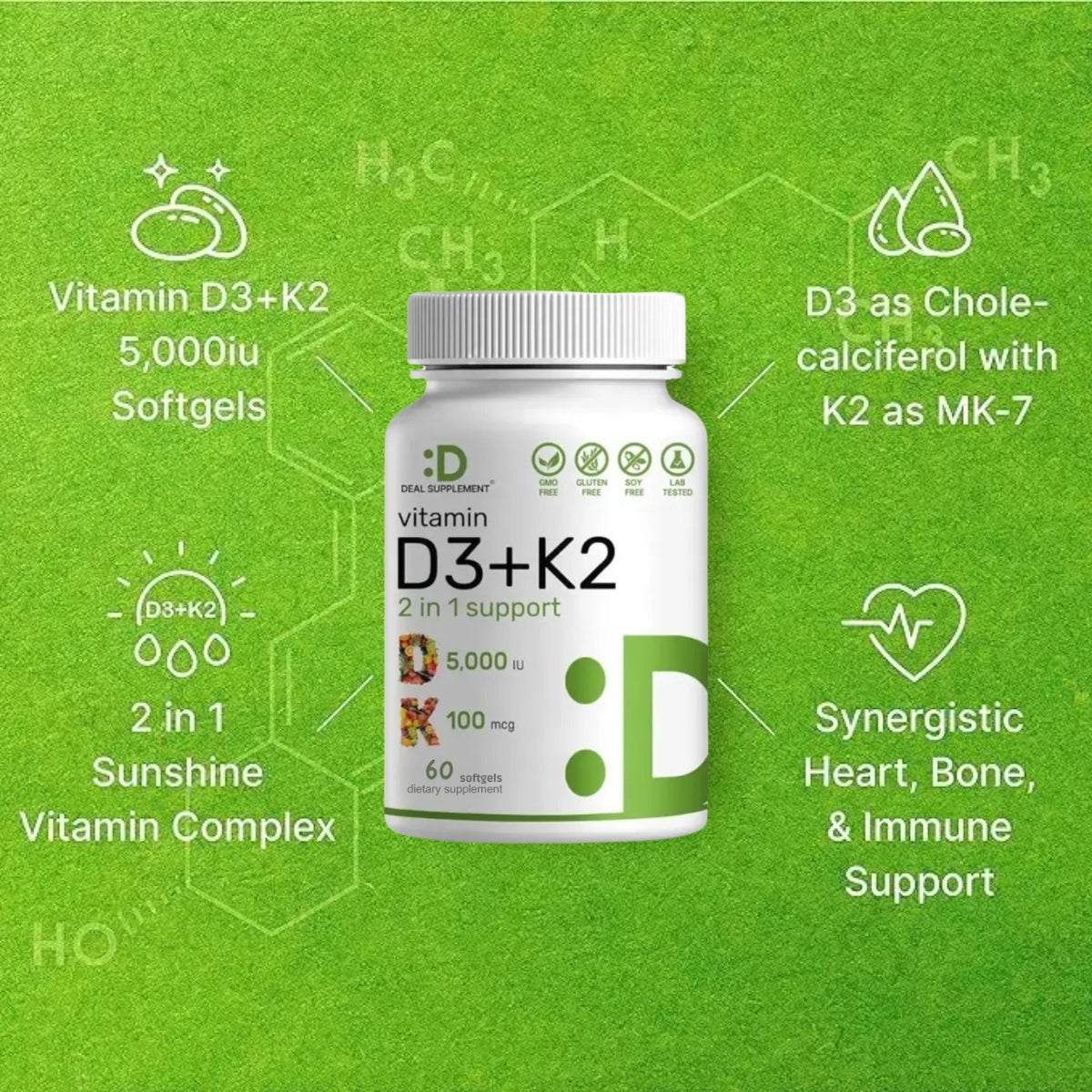 Suplemento de vitamina D3K2 - Tu escudo diario en una cápsula - OFERTA 2X1